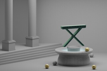 Poster - Beautiful abstract illustrations musical Synthesizer with Support symbol icon on a fountain and column background. 3d rendering illustration.
