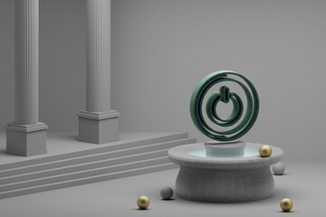 Poster - Beautiful abstract illustrations musical Round Power Button symbol icon on a fountain and column background. 3d rendering illustration.