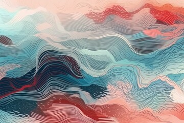 Poster - abstract painting with colorful wavy lines created with Generative AI technology