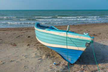 Canvas Print - Fishing boats at Casuarina beach near jaffna,  Sri Lanka