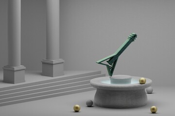 Poster - Beautiful abstract illustrations musical Hevy Metal Electric Guitar symbol icon on a fountain and column background. 3d rendering illustration.