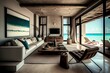 luxurious beachfront villa interior with modern decor and sleek furniture, offering ultimate comfort for guests, created with generative ai