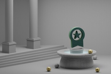 Aufkleber - Beautiful abstract illustrations Green Workspace Premium symbol icon on a fountain and column background. 3d rendering illustration.