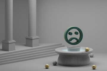 Poster - Beautiful abstract illustrations Green Emoji Emotions symbol icon on a fountain and column background. 3d rendering illustration.