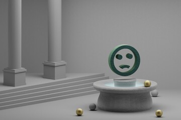 Poster - Beautiful abstract illustrations Green Emoji Emotions symbol icon on a fountain and column background. 3d rendering illustration.