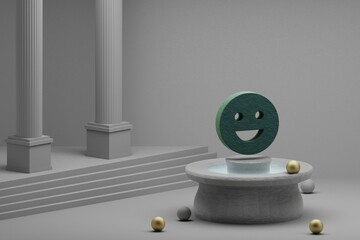 Poster - Beautiful abstract illustrations Green Emoji Emotions symbol icon on a fountain and column background. 3d rendering illustration.