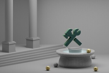 Poster - Beautiful abstract illustrations Green Construction symbol icon on a fountain and column background. 3d rendering illustration.