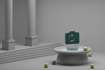 Aufkleber - Beautiful abstract illustrations Green Camera symbol icon on a fountain and column background. 3d rendering illustration.