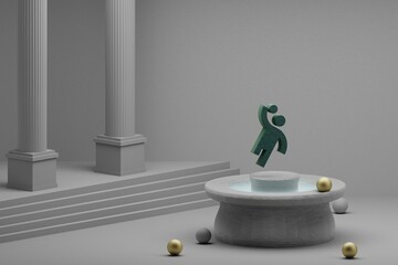 Poster - Beautiful abstract illustrations Green Sports Handball symbol icon on a fountain and column background. 3d rendering illustration.