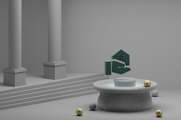 Poster - Beautiful abstract illustrations Green Real Estate Agent symbol icon on a fountain and column background. 3d rendering illustration.