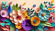 Paper-cut flower background, generative ai