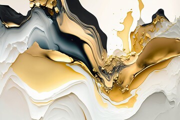 Wall Mural - White and gold alcohol ink pattern,