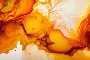 Wall Mural - White and orange alcohol ink pattern,