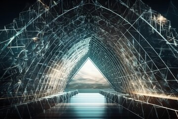 Poster - illuminated bridge at night with abstract lighting created with Generative AI technology
