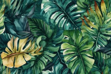 Poster - Illustration of green and yellow leaves in a natural setting created with Generative AI technology