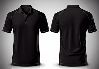 Wall Mural - Black polo shirts mockup front and back used as design template, isolated on white background. Generative Ai.