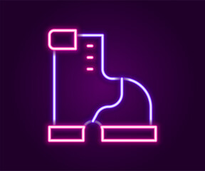 Poster - Glowing neon line Winter warm boot icon isolated on black background. Waterproof rubber boot. Colorful outline concept. Vector