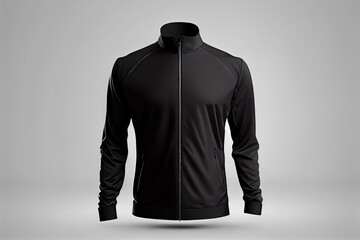 Wall Mural - Black Jacket front view. Training black sport wind proof jacket on white background. Generative Ai. 3D style illustration. Mockup Template.