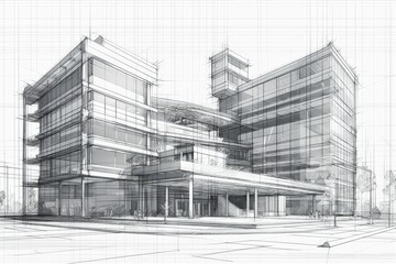 Poster - modern building with numerous windows and glass façade created with Generative AI technology