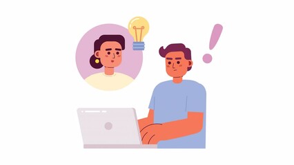 Poster - Animated developers in remote team. Web development. Collaboration. 2D cartoon flat characters 4K video footage on white with alpha channel transparency. Concept animation for web design