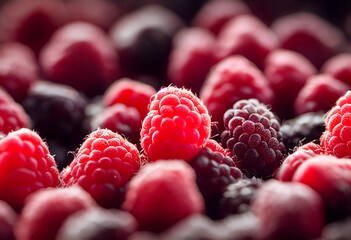 Wall Mural - delicious healthy fragrant fresh red raspberries, generative AI