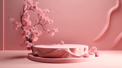 Wall Mural - Generative AI of minimal product display podium with cherry blossom.