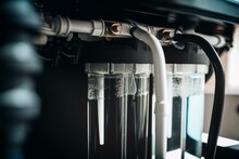 Close-up View Of A Compact Water Softening And Filtration System. Universal Home Water Softening System. Generative AI