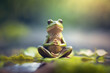 Close-up view of frog in meditation pose. Generative AI