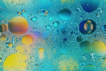 Poster - Illustration of Close-Up view of Blue Water Bubbles created with Generative AI technology