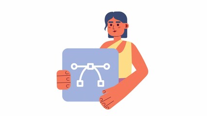 Poster - Animated web designer job. Freelance career. Multimedia artist. 2D cartoon flat character 4K video footage on white with alpha channel transparency. Visual content. Concept animation for web design