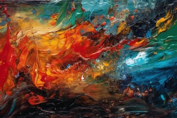 Fototapete - abstract painting with vibrant colors and dynamic brushstrokes created with Generative AI technology