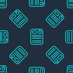 Poster - Green line Dossier folder icon isolated seamless pattern on blue background. Vector