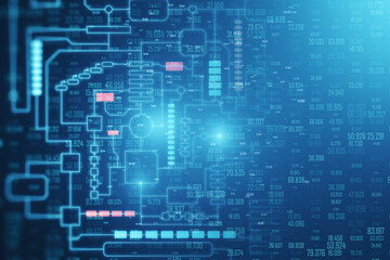 Poster - Abstract reative tech big data hologram on dark wallpaper. Technology, future, ai, information and innovation concept. 3D Rendering.