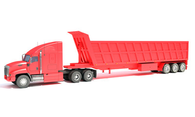 Sticker - Semi Truck with Tipper Trailer 3D rendering on white background