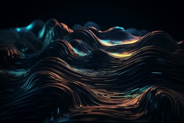 Dark Surface Banner with Ripples. Wavy Texture with Neon Highlights. Generative AI