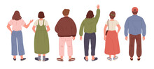 People Back View. Male And Female Characters From Behind, Fashionable Men And Women Back Side Position Flat Vector Illustration Set. Human Turned Back