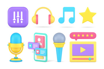 Poster - Social media networking multimedia content cyberspace creating set 3d icon realistic vector