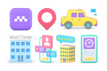 Poster - travel tourism transportation planning smartphone application guide location set 3d icon vector