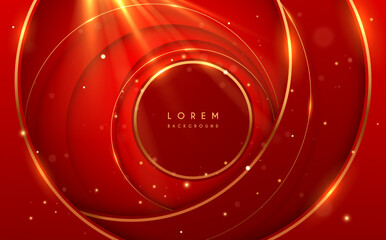 Wall Mural - red and gold circle shapes background with light effect