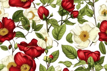 Wall Mural - beautiful bouquet of red and white flowers on a white background created with Generative AI technology