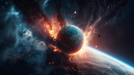 Canvas Print - a planet colliding with the earth. generative ai