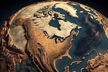 Poster - 3D Earth model depicting land masses and oceans created with Generative AI technology