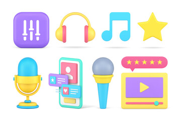 Poster - Social media networking multimedia content cyberspace creating set 3d icon realistic vector