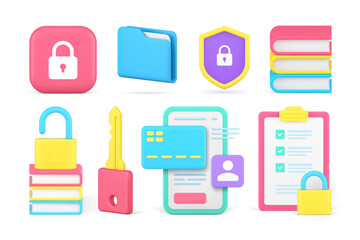 Poster - business information personal data protection cyberspace safety encryption set 3d icon vector