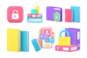 Poster - personal data document information safety protection lock encryption access set 3d icon vector