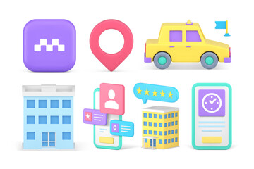 Poster - travel tourism transportation planning smartphone application guide location set 3d icon vector