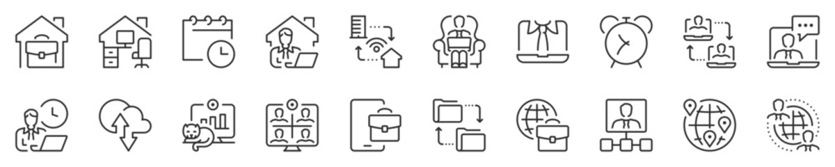 remote working, business concepts concepts thin line icon set. symbol collection in transparent back