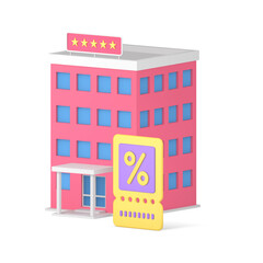 Poster - Hotel booking sale discount coupon destination travel apartment special offer 3d icon vector