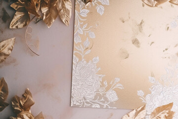 Wall Mural - A gold frame with a white background and a gold leaf border. Generative AI