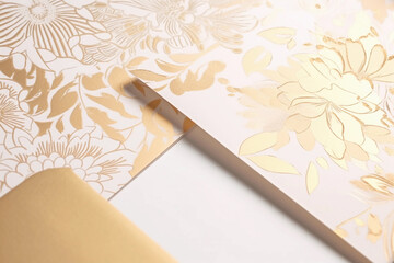 Wall Mural - A wallpaper with gold foil on it and a gold foil design. Generative AI